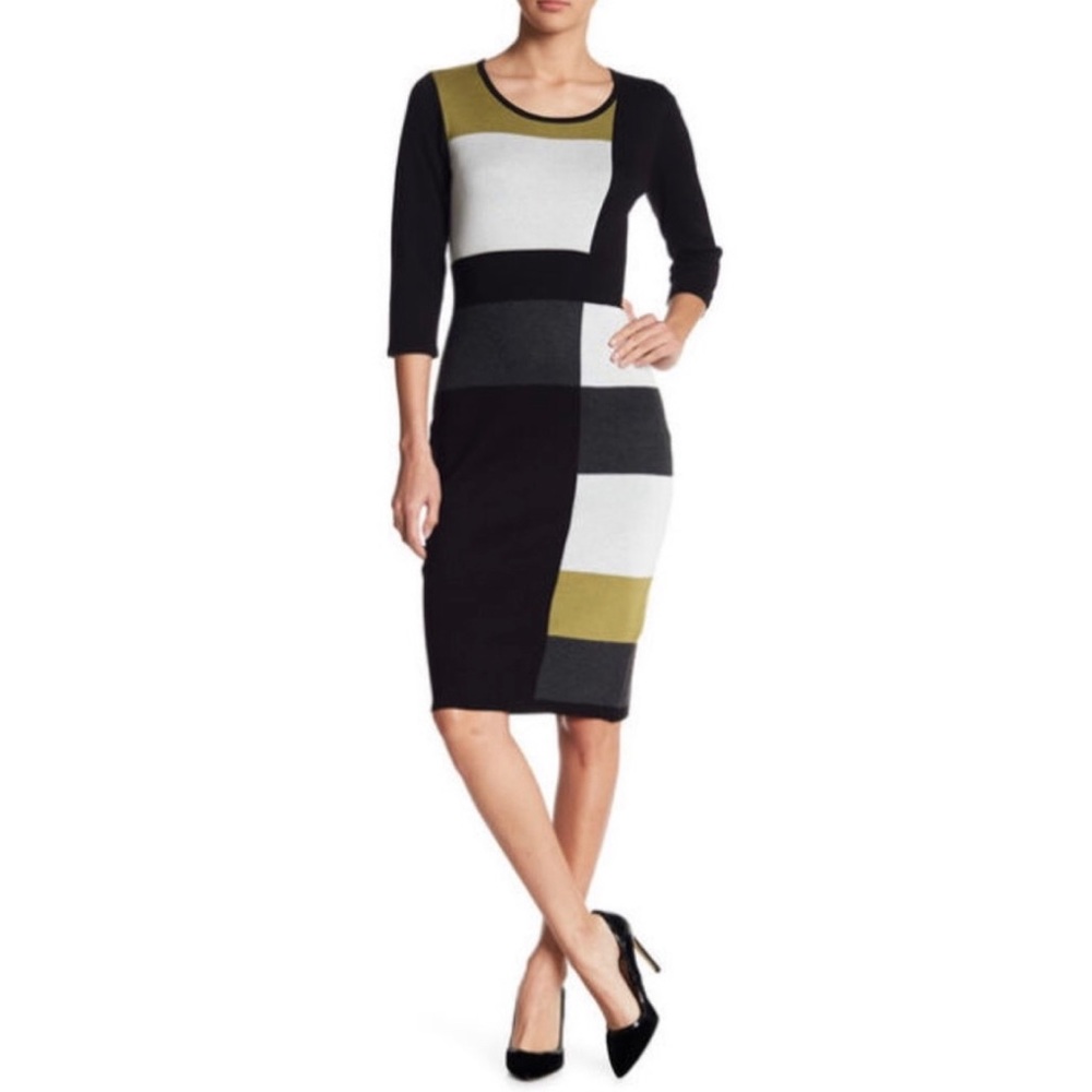 Gabby Skye Colorblock 3/4” Sleeve Sweater Dress Size Small NEW